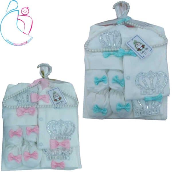 ست لباس نوزادی 7 تکه baby life مدل تاج