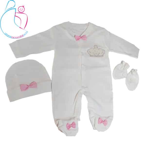 ست 3 تکه کلاه و دستکش و سرهمی جورابدار مدل تاج