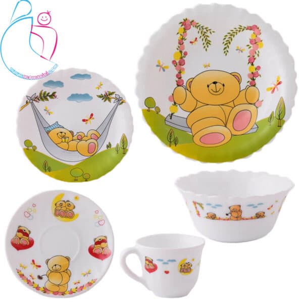 سرویس غذاخوری 5 پارچه کودک پارس اوپال طرح خرس تاب سوار
