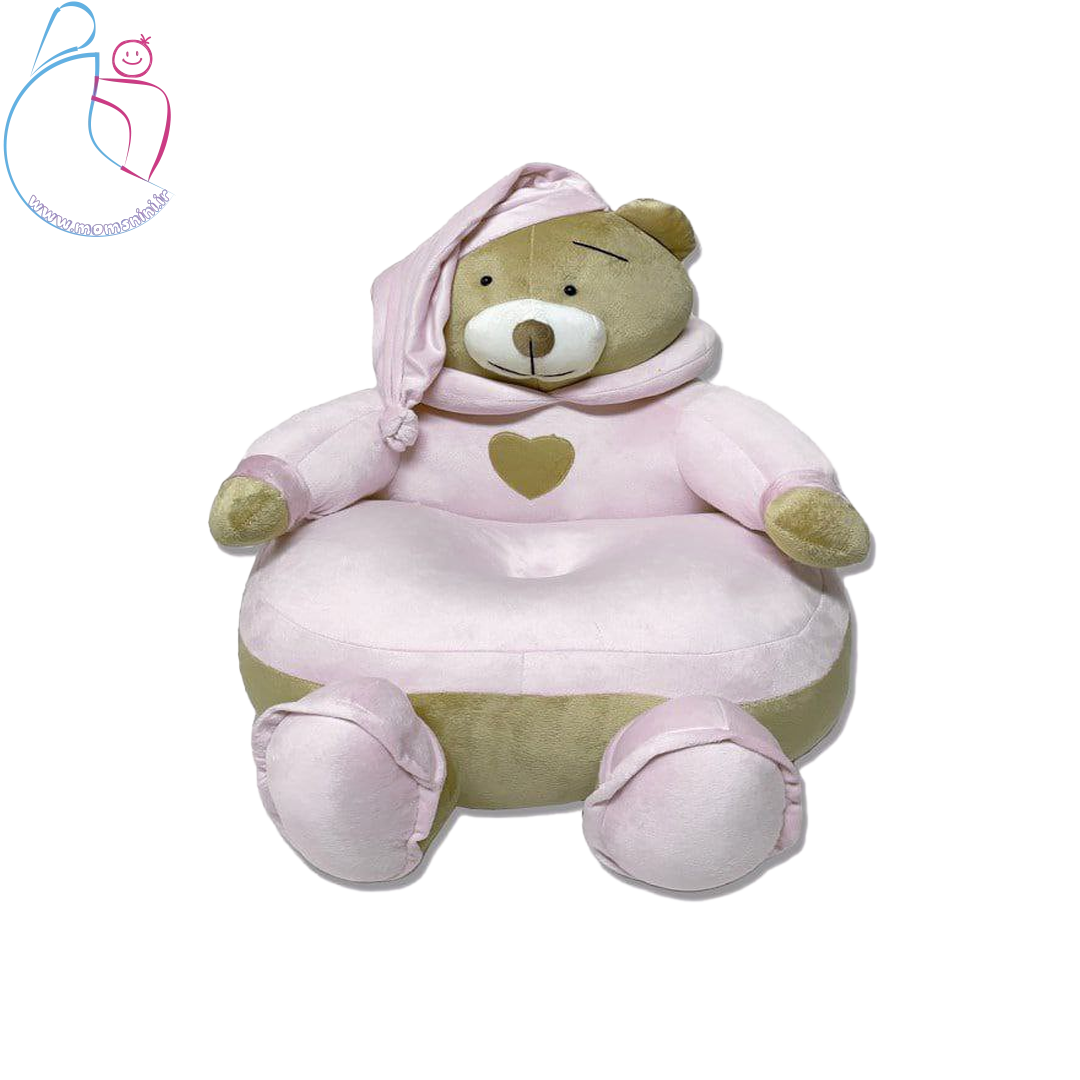 مبل کودک مدل خرس نانان رنگ صورتی با طراحی فانتزی و روکش قابل شست‌وشو