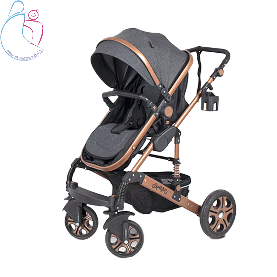 کالسکه کودک اسپرینگ مدل اسپیدا اسکلت برنز رنگ ذغالی