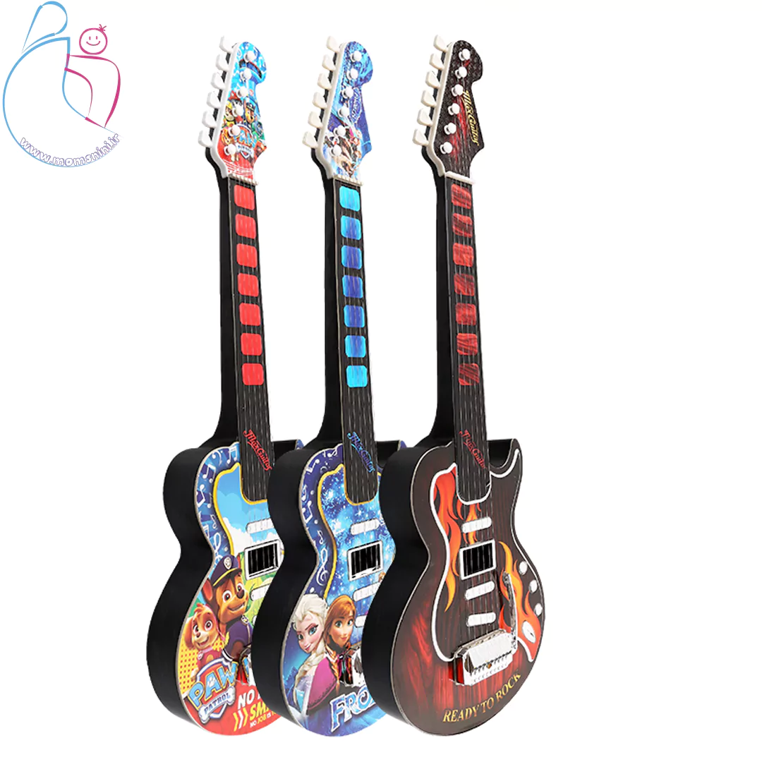 نمای کناری از گیتار الکتریک اسباب بازی پارس تویز طرح فروزن، چوب، سگهای نگهبان | اسباب بازی موزیکال