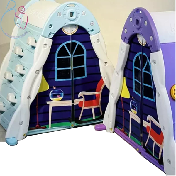 کلبه بازی چندکاره کودک هپی استار | خانه بازی مقاوم با صخره‌نوردی و تور بسکتبال