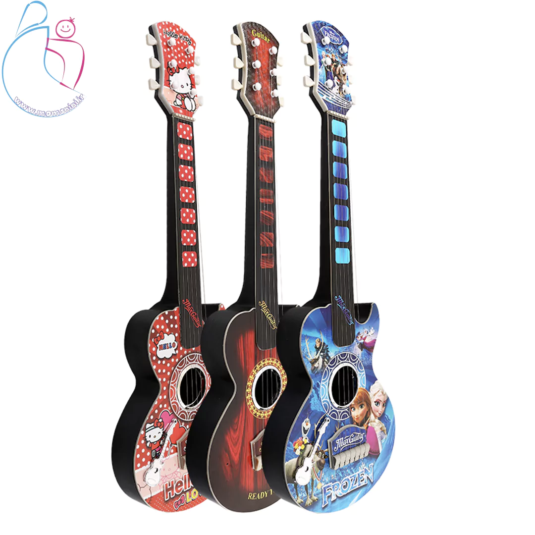 نمای نیم رخ گیتار اسباب بازی کودک کلاسیک بزرگ با بدنه پلاستیکی و طراحی مشابه گیتار واقعی