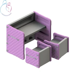 تصویر میز و دو عدد صندلی کودک بوکلت رنگ بنفش – طراحی ایمن و جذاب برای کودکان، مناسب برای بازی، مطالعه و نقاشی.