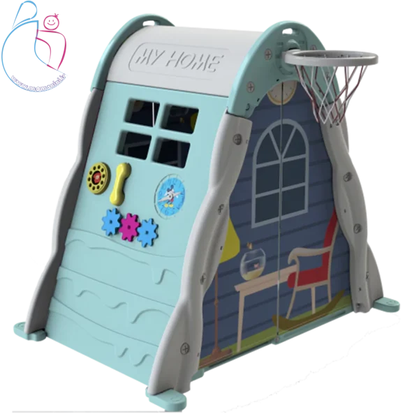 کلبه بازی چندکاره کودک هپی استار | خانه بازی مقاوم با صخره‌نوردی و تور بسکتبال