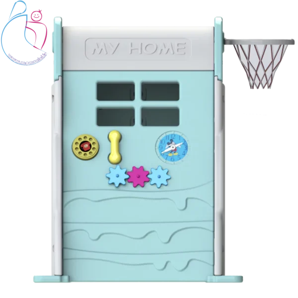 کلبه بازی چندکاره کودک هپی استار | خانه بازی مقاوم با صخره‌نوردی و تور بسکتبال