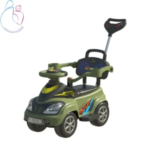 ماشین سواری کودک مدل بیتل دلیجان، رنگ سبز با طراحی جذاب، فرمان موزیکال، چراغهای LED و دسته هدایت والدین، سرگرمیای ایمن و دلپذیر برای کودک شماست.