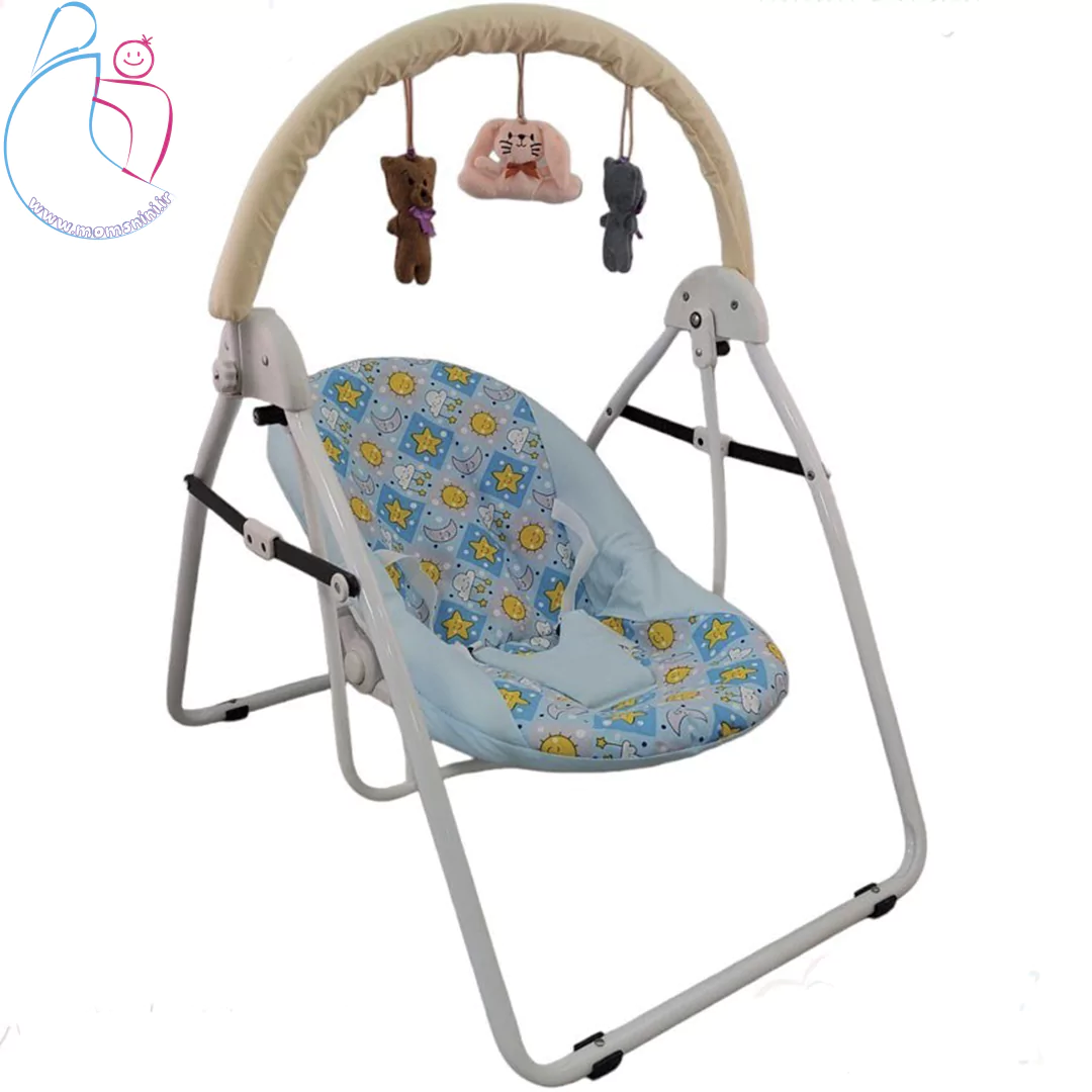 صندلی گهواره‌ای کودک رویا؛ رنگ بندی متنوع تاب بچه‌گانه با بلبرینگ روان، کمربند ایمنی و طراحی تاشو، مناسب برای نوزاد تا ۳ سال