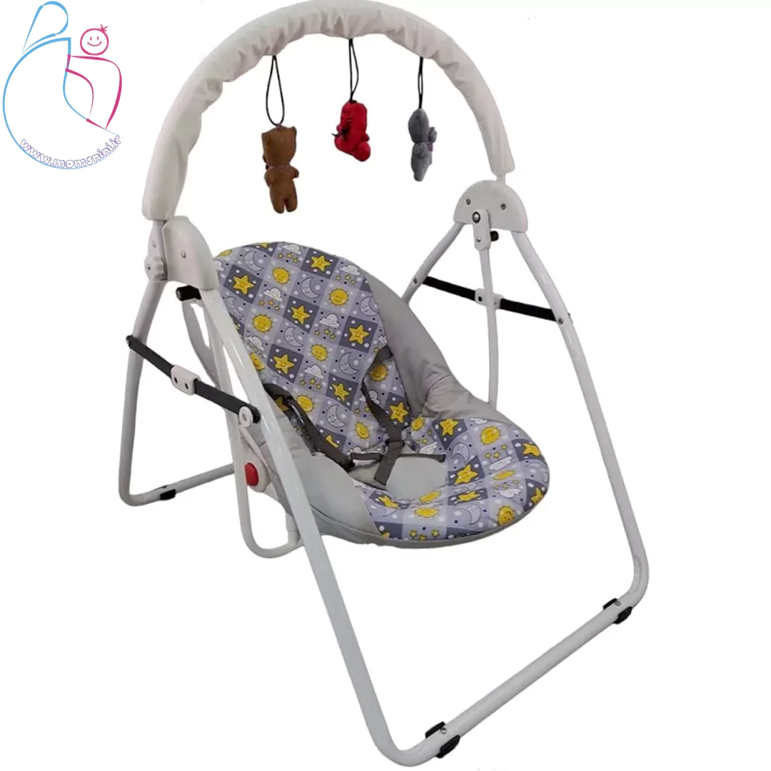 صندلی گهواره‌ای کودک رویا؛ رنگ بندی متنوع تاب بچه‌گانه با بلبرینگ روان، کمربند ایمنی و طراحی تاشو، مناسب برای نوزاد تا ۳ سال