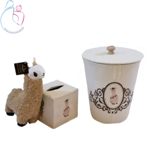 ست سطل و جادستمال کودک مدل لاما با طراحی فانتزی و مخملی، مناسب دکور اتاق کودک