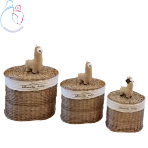 سبدهای اسباب بازی و لباس کودک مدل لاما در سه سایز بزرگ،کوچک، متوسط، با طراحی فانتزی و درب عروسکی، مناسب برای نظمدهی اتاق کودک