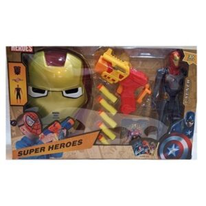 ست اسباب بازی تفنگ، فیگور و ماسک چراغدار و موزیکال مرد آهنی مامزنینی