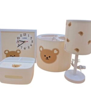 سرویس لوستر،آباژور،ساعت و جای دستمال نوزاد برند مامز کیوتی مدل 4 تکه طرح خرس تدی(baby bear) مامزنینی