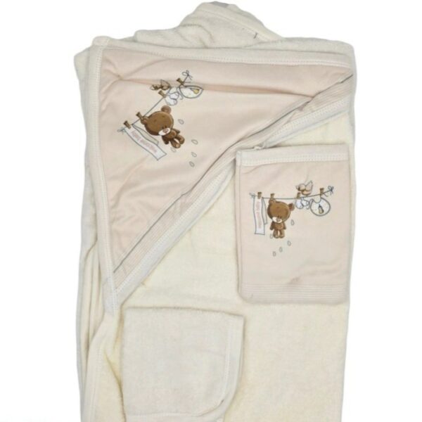 سرویس و ست حوله نوزاد برند مامز کیوتی طرح خرس بندرختی مامزنینی