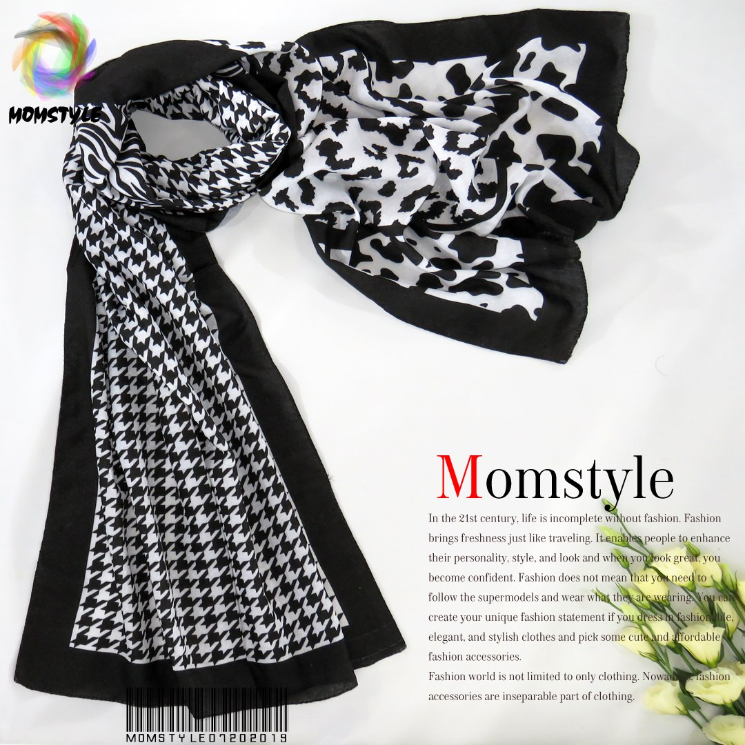 شال نخی  مشکی سفید چاپی  مام استایل