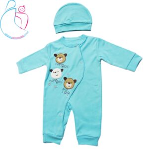 ست سرهمی و کلاه نوزادی فیروزه ای