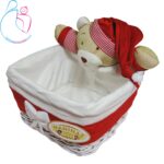 سبد حصیری لوازم اتاق کودک مدل خرس تدی رنگ قرمز