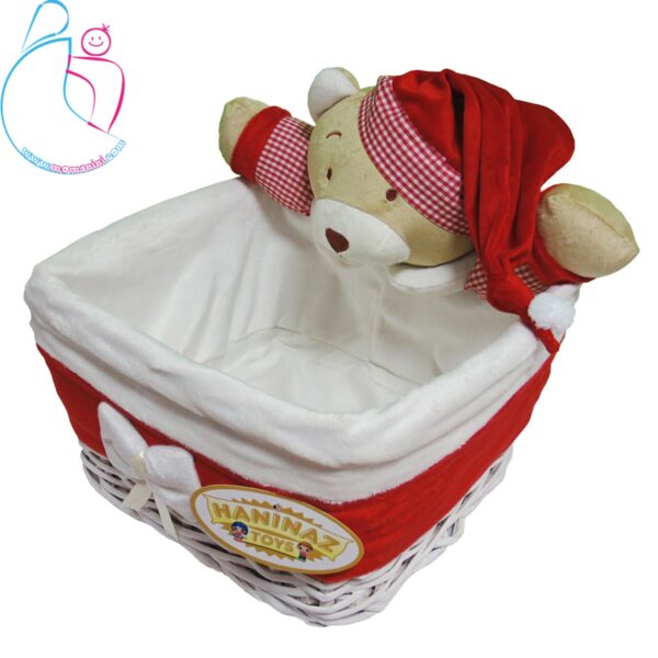 سبد حصیری لوازم اتاق کودک مدل خرس تدی رنگ قرمز