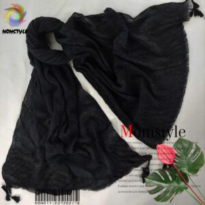 شال پلیسه نخی چهار فصل رنگ مشکی کد24 مام استایل