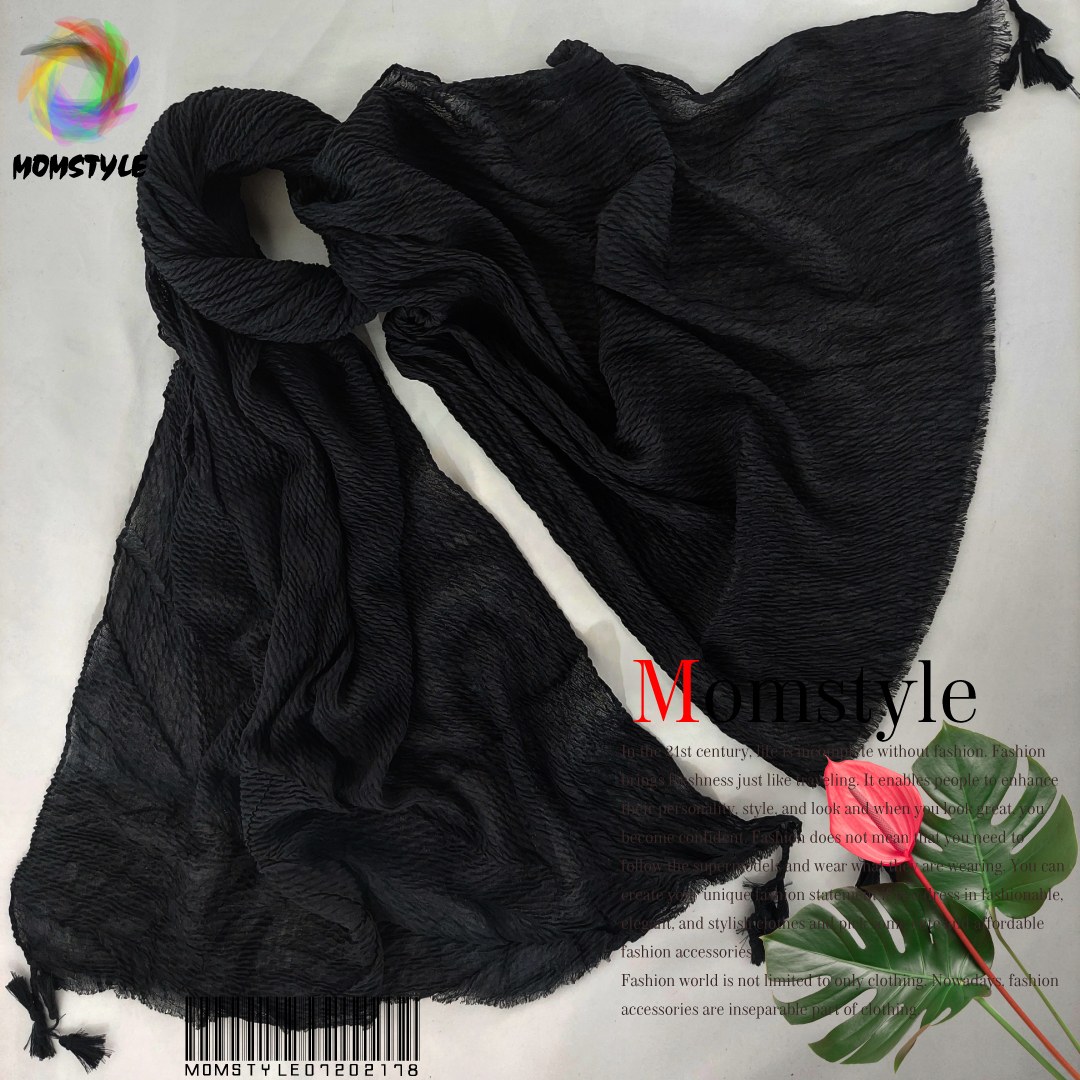 شال پلیسه  نخی چهار فصل رنگ مشکی کد24 مام استایل