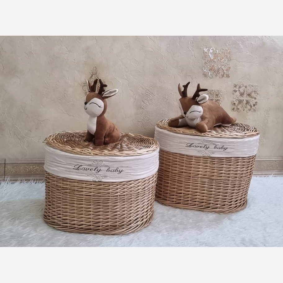 سبد حصیری لباس و اسباب بازی اتاق کودک یک عدد مدل گوزن سایز بزرگ مامزنینی