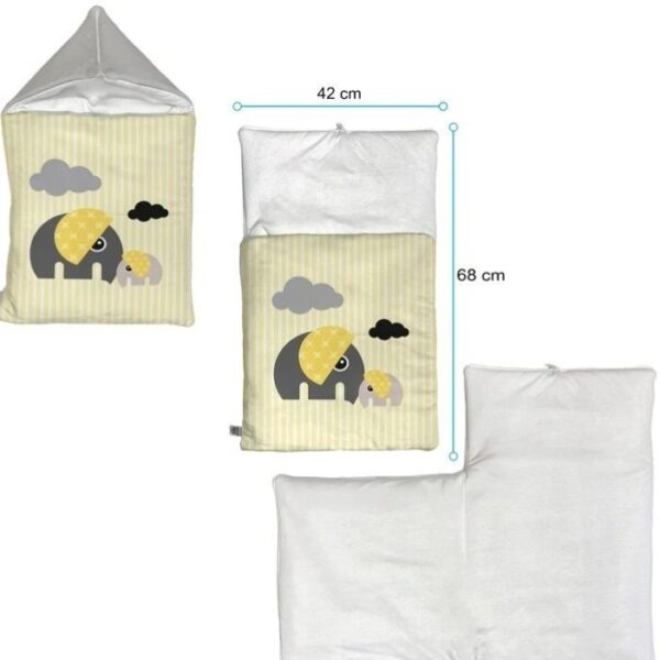 ست خواب نوزاد برند مامز کیوتی مدل 4 تکه طرح فیل زرد و طوسی مامزنینی