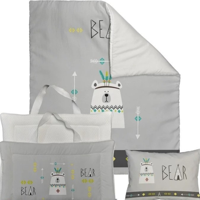 ست مسافرتی کیفی نوزاد برند مامز کیوتی مدل 3 تکه طرح خرس قطبی مامزنینی