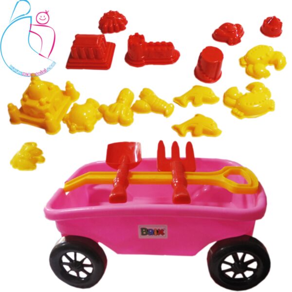 گاری ساحلی با قالب شن بازی صورتی مامزنینی