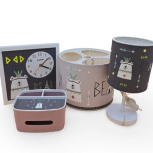 سرویس لوستر،آباژور،ساعت و جای دستمال نوزاد برند مامز کیوتی مدل 4 تکه طرح خرس قطبی مامزنینی