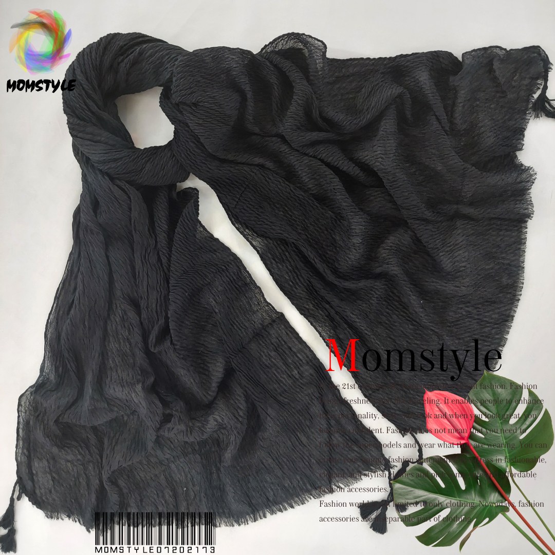 شال پلیسه  نخی چهار فصل رنگ مشکی کد46 مام استایل