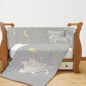 سرویس روتختی نوزاد برند مامز کیوتی 7 تکه طرح خرگوش و ماه رنگ طوسی مامزنینی