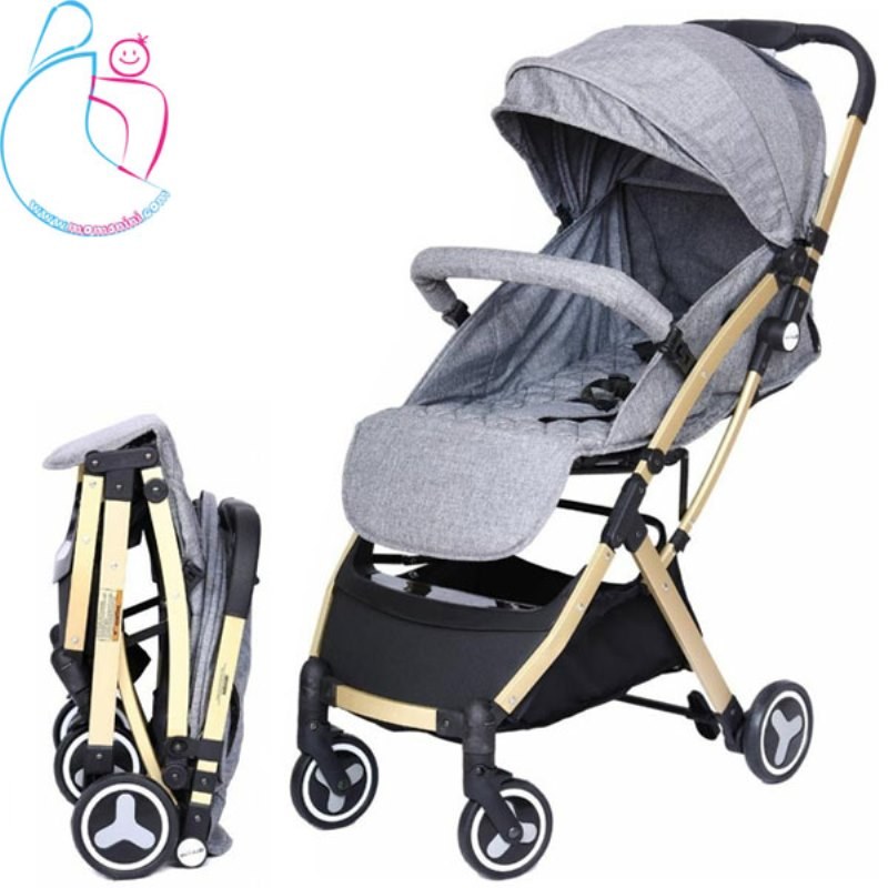 کالسکه مسافرتی ریچ کیدز Rich Kids فریم طلایی رنگ طوسی مامز نینی