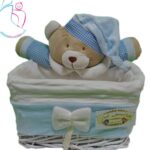 سبد حصیری لوازم اتاق کودک مدل خرس تدی رنگ آبی