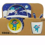 ست ظرف غذای بامبو کودک 5تیکه کوکو coco bamboo طرح فضانورد مامزنینی