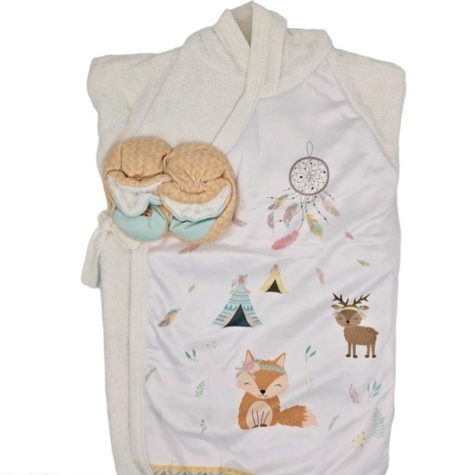 سرویس و ست حوله نوزاد برند مامز کیوتی طرح  روباه و جنگل  مامزنینی