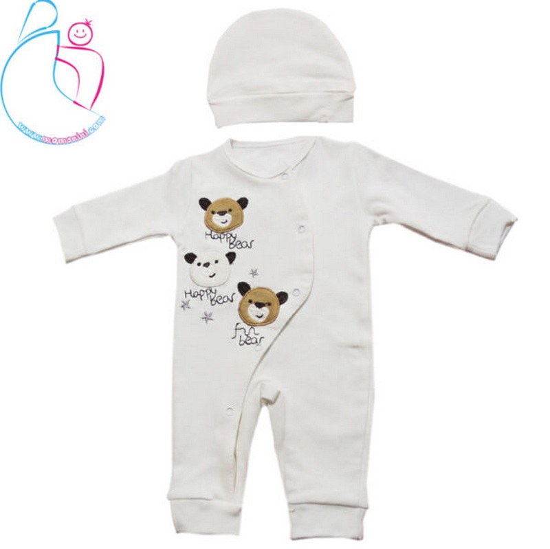 ست سرهمی و کلاه نوزادی طرح خرسی رنگ سفید  مامز نینی