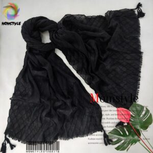 شال پلیسه نخی چهار فصل رنگ مشکی کد54 مام استایل
