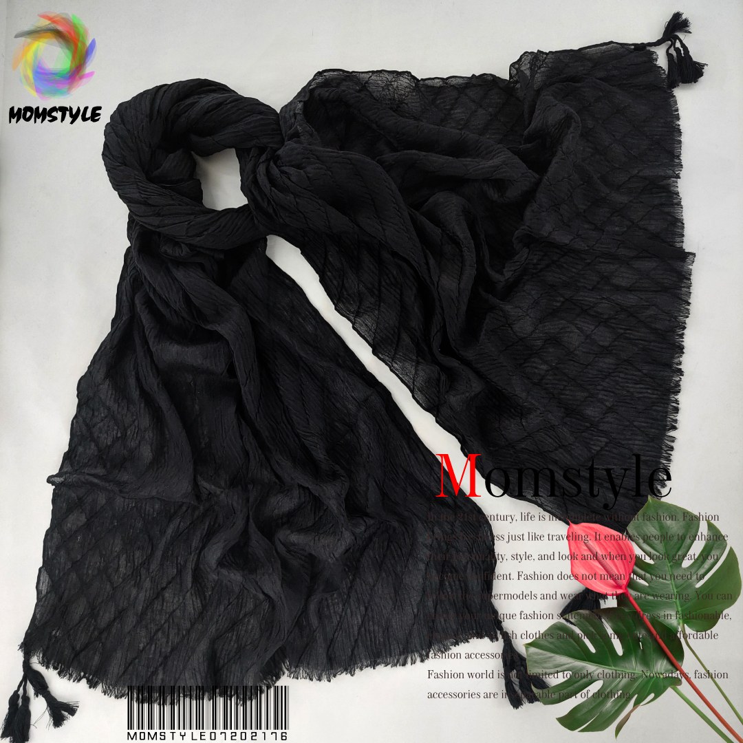 شال پلیسه  نخی چهار فصل رنگ مشکی کد54 مام استایل