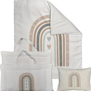 ست مسافرتی کیفی نوزاد برند مامز کیوتی مدل 3 تکه طرح رنگین کمان مامزنینی