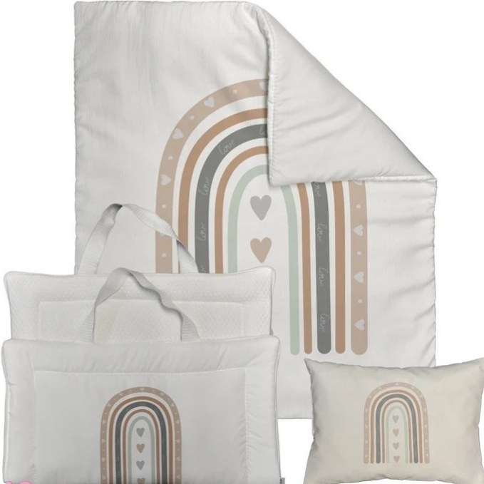 ست مسافرتی کیفی نوزاد برند مامز کیوتی مدل 3 تکه طرح رنگین کمان مامزنینی