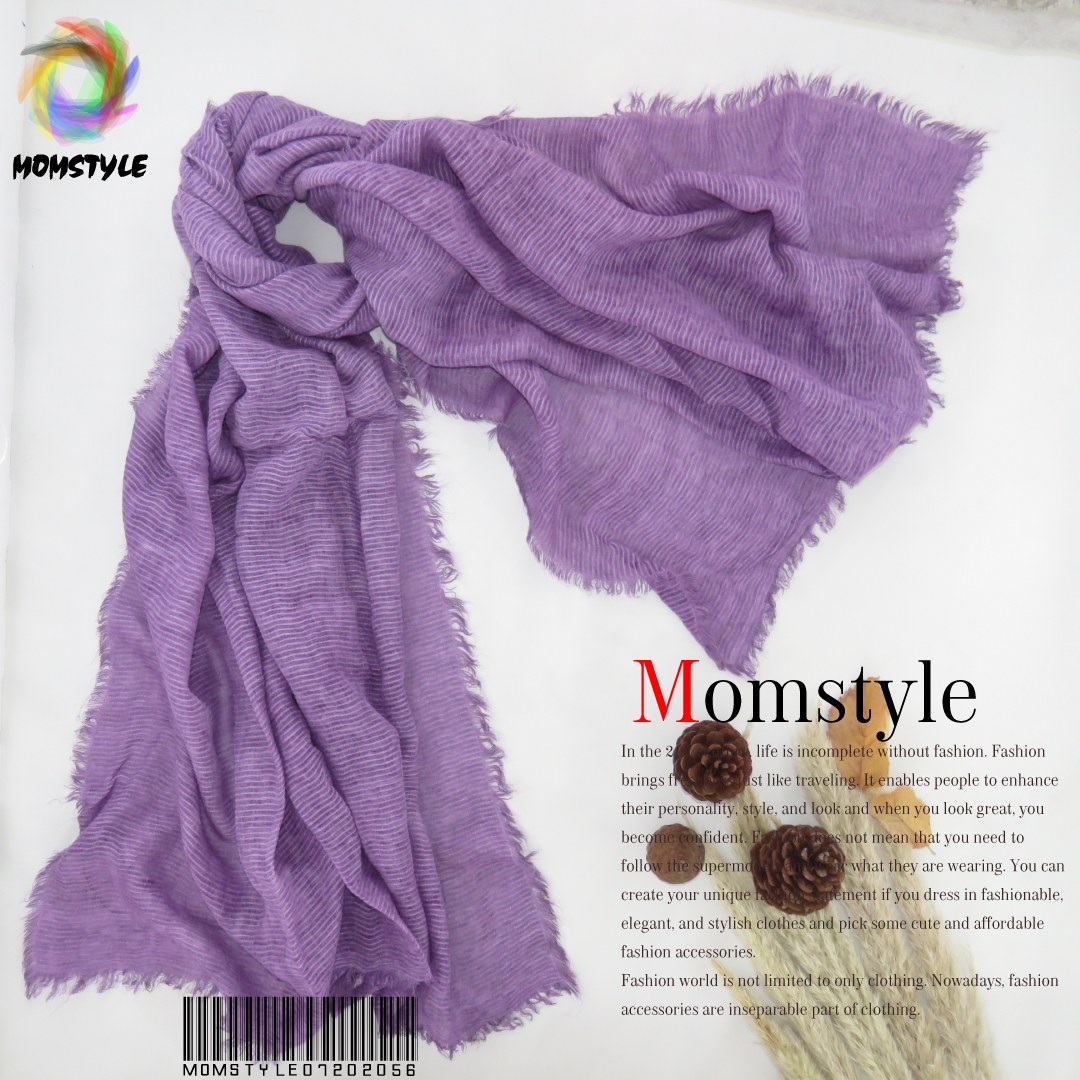 شال نخی  ویسکوز طرح کبریتی بنفش  کالکشن پاییزه  مام استایل