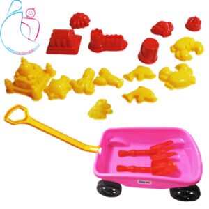 گاری ساحلی با قالب شن بازی صورتی مامزنینی