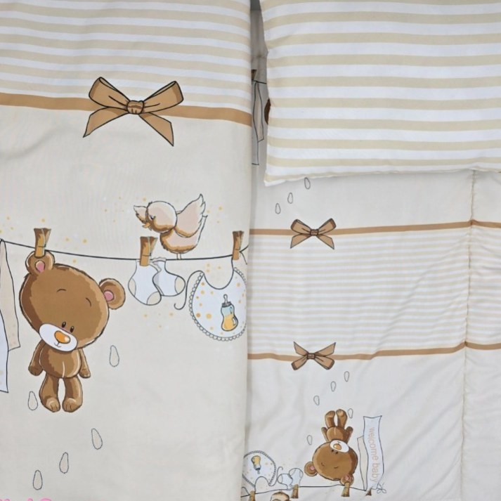 ست مسافرتی کیفی نوزاد برند مامز کیوتی مدل 3 تکه طرح خرس بندرختی مامزنینی