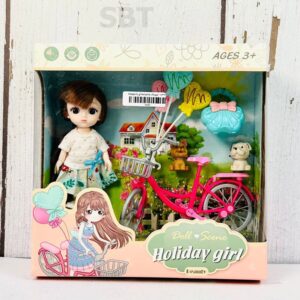 عروسک چشم تیله ای با دوچرخه وارداتی مامزنینی