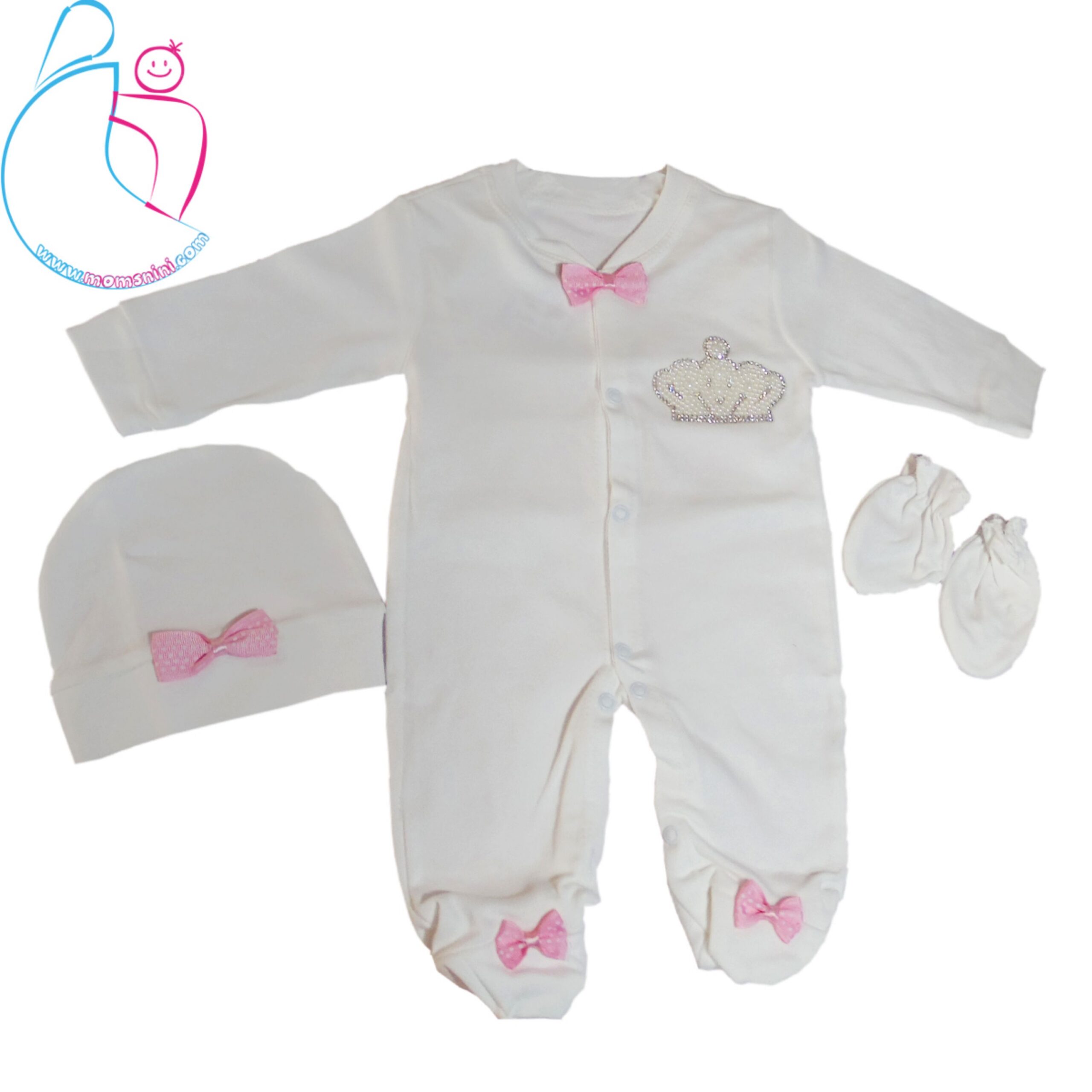 ست سرهمی و کلاه و دستکش نوزادی