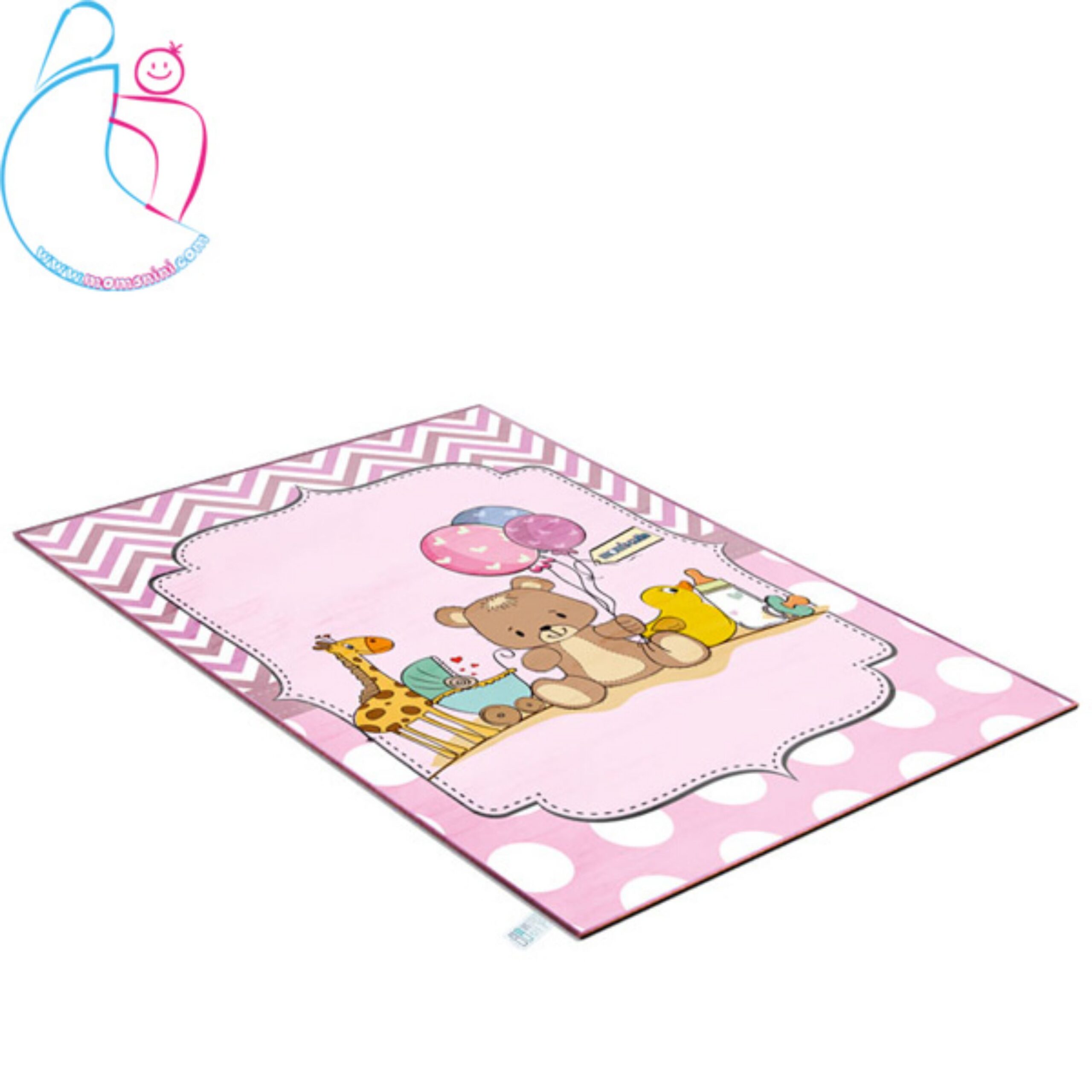 فرش فانتزی اتاق کودک مامزکیوتی طرح خرس و دریا صورتی