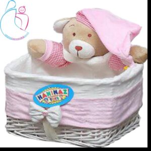 سبد حصیری لوازم اتاق کودک مدل خرس تدی رنگ صورتی