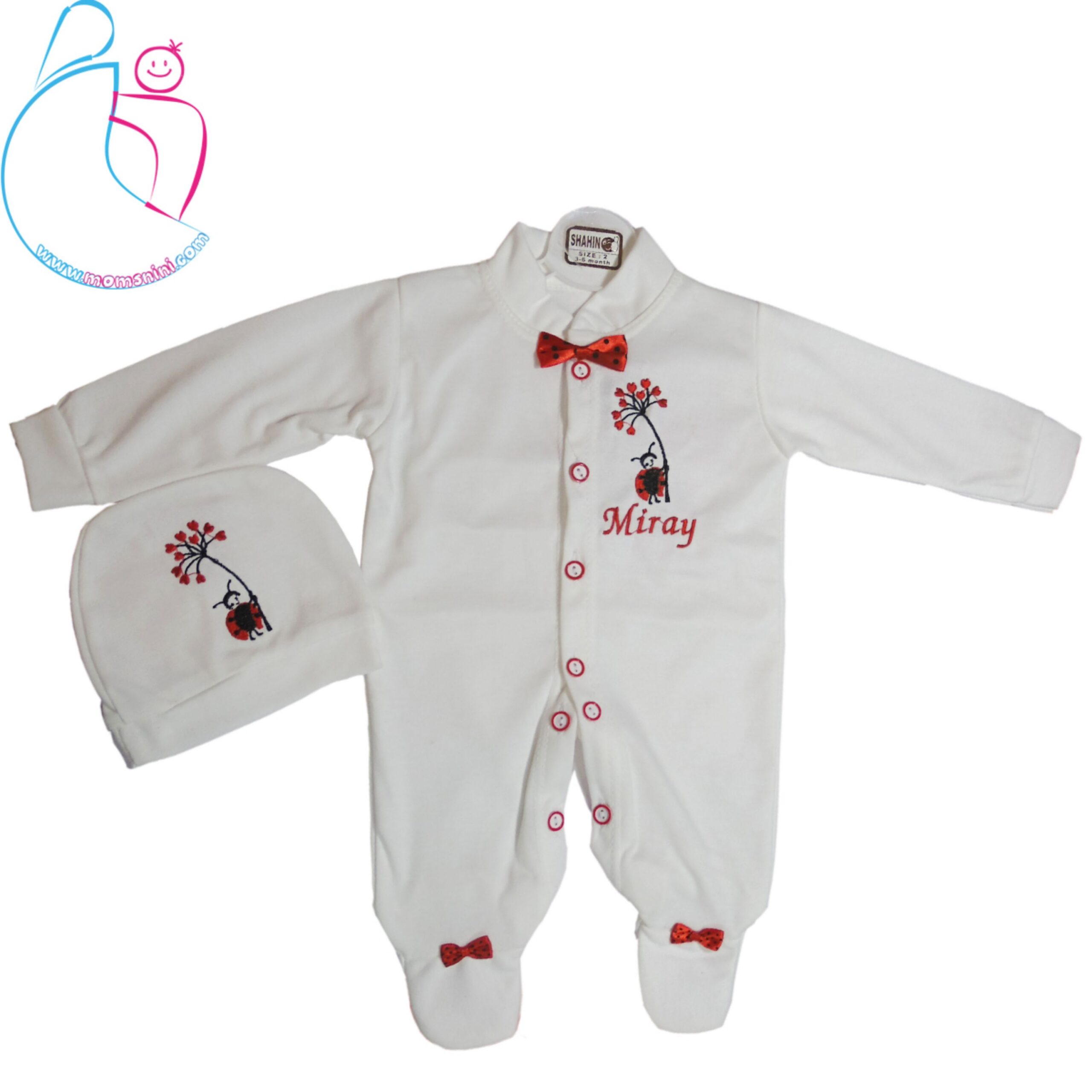 ست سرهمی و کلاه نوزادی مدل کفشدوزک