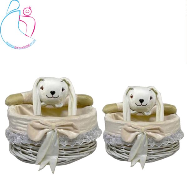 سبد بزرگ لوازم بهداشتی کودک مدل خرگوش رنگ کرم مامز نینی